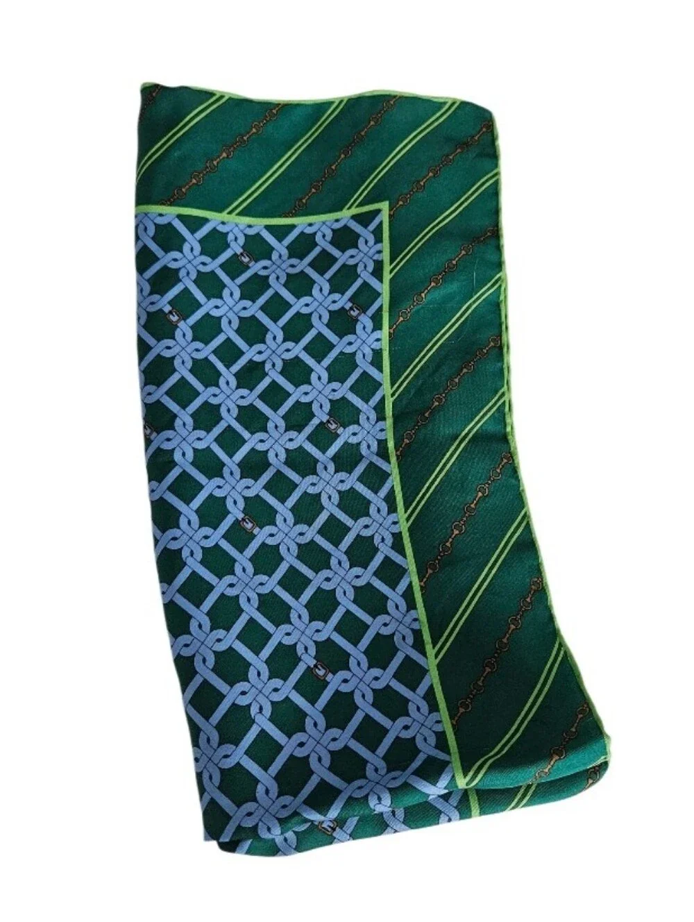 100% Silk Green and Blue Horseshoe Patterned  Scarf